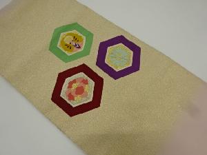 リサイクル　綴れ亀甲に蝶・牡丹・菊模様織出し名古屋帯